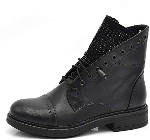 IF Fashion Stivaletti Stivali Invernali Scarpe da Donna Lacci Anfibi Strass IF163 Nero 41