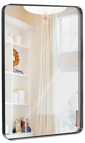 Hamilton Hills Silberner Metallrahmenspiegel für Badezimmer | Abgerundete Ecken | 5-cm-tiefes Design | Dekorative Wandspiegel zum Aufhängen horizontal und vertikal - 60x91 cm