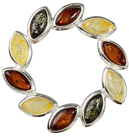HolidayGiftShops Sterling Silver and Baltic Multicolored Amber Brooch Carrie