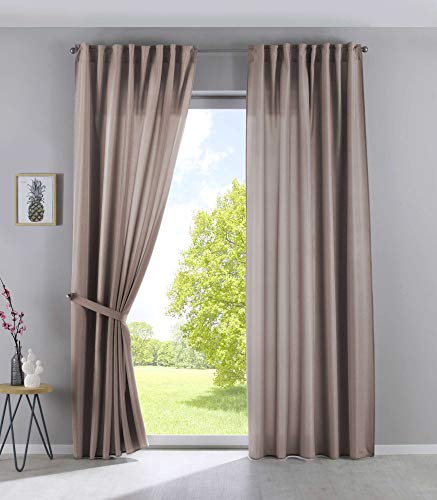 2er Set Vorhänge Verdeckte Schlaufen Cationic »JENA« HxB 250x140 cm Taupe Blickdicht Leinen Optik Gardinen Meliert Gardinenband mit Raffhalter, 2019037-2