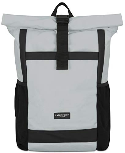 Lark Street Rolltop Rucksack Damen & Herren Groß Grau - No 2 - Daypack für Schule, Uni, Fahrrad - 15,6 Laptop Fach - Nachhaltig - Wasserabweisend