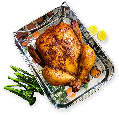 Stainless Steel Roasting Tin with Rack, Non Stick Baking Tray for Oven - Oven Tray with Removable Roasting Rack - by Jean Patrique