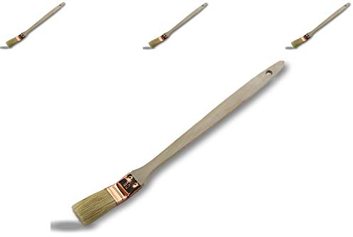 Pinceau plat tête coudée pour peinture radiateurs | Lot de 3 | Largeur 30 mm | Garnissage soie blanche | Virole cuivrée | Manche bois | Angles volets coins tuyaux, bords |Kibros 340P_30cx3