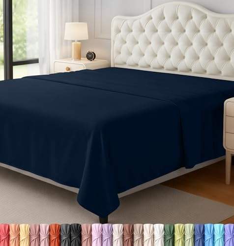 Utopia Bedding Bed Sheet, Soft Brushed Microfiber Fabric, Non-Shrinkable And Fade-Resistant, Easy Care, Only 1 Sheet, Queensize, Navy Blue