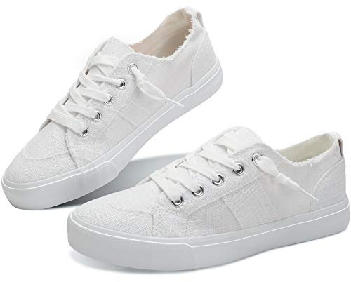 Obtaom Women's Play Fashion Sneaker White Linen and Leopard Canvas Slip on Shoes (White US09)