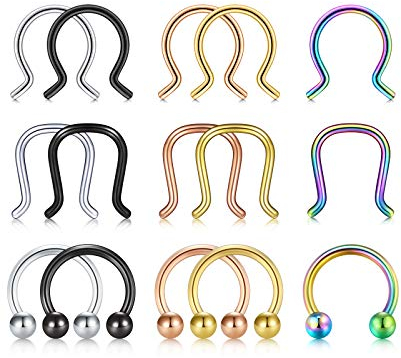 VFUN 16G Septum Piercing Chirurgenstahl Fake Nasenpiercing Helix Knorpel Tragus Piercing Hufeisen Piercing Körperschmuck Damen Herren 8MM