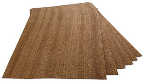 WoodPress® Real Mahogany Wood Veneer - Pack of 6 Sheets - A4 Size (apx. 21cm x 29cm) - Veneer for Marquetry, Model Making & Furniture Repair