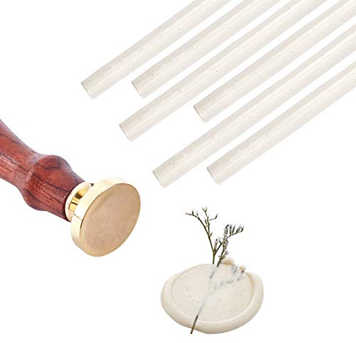 craspire 1 PCS Runder Blank Wax Seal Stamp 6 PCS Klebepistole Wax Seal Sticks Weiß Retro Massiv Messing Stamp Kit Abnehmbar 25mm Für Briefumschlag Einladung Hochzeitsverzierung Geschenk Dekoration