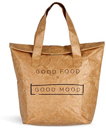 Thermotasche Wasserdicht Papier Optik Wiederverwendbar - Lunchtasche Isoliert Tragegriffen - Isolierte Einkaufstasche 6 Liter Umweltfreundlich - Kühltasche aus wasserdichtem Klettverschluss