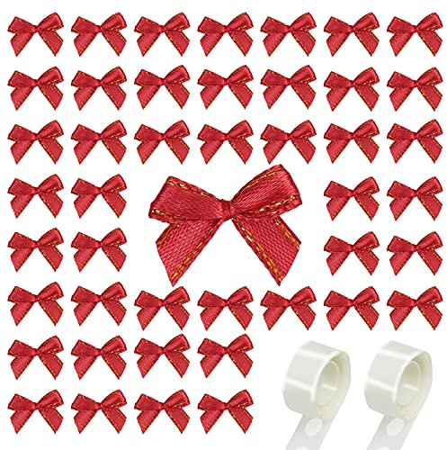 LAMEK 200pcs Mini Bows Red Bowknot Small Bow Christmas Bows with 2 Rolls of Glue Dots for Xmas Tree Decoration Gift Wrapping DIY Crafts Birthday Present Cards Party Supply Girls Hair Ornament