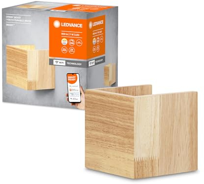 LEDVANCE ORBIS WOOD SMART+ Wi-Fi Leuchte, dimmbare LED Innenwandleuchte, 7W Beleuchtung, Farbtemperatur von 3000-6500K, 600 Lumen, Quadratform aus Echtholz, 11x11cm