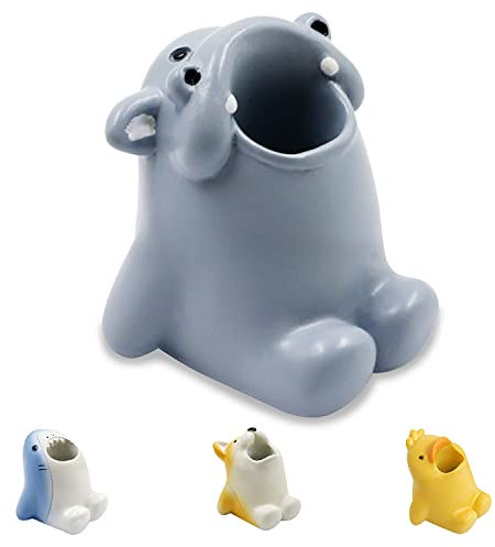 Niedlicher Cartoon-Zahnbürstenhalter für Kinder, lustiger Stifthalter aus Kunstharz, Mini-Tier-Einzelzahnbürsten-Ständer, kreativer Badezimmer-Organizer, Aufbewahrung für Schminktisch, Büro, Nilpferd