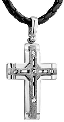 Collier Homme En Cuir Avec Pendentif Croix En Argent Sterling
