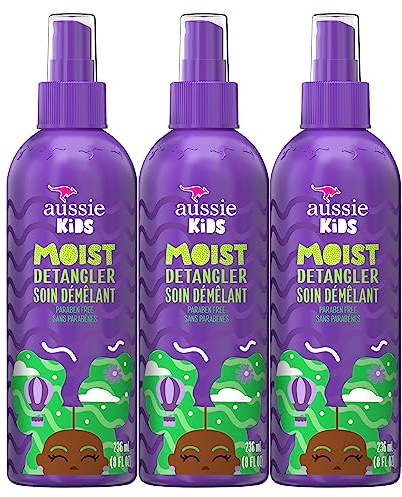 Aussie Kids Moist Detangler Spray, Sulfate & Paraben Free, Moisturizing & Tangle-Free Hair Care for Kids, Cruelty-Free, 8 Fl Oz Each, 3 Pack