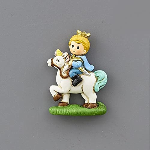 Ingrosso e Risparmio 12 Magneti con Principe Azzurro su Cavallo Bianco in Resina, bomboniere Piccolo Principe, segnaposto Battesimo, Compleanno Bimbo (con Confezione Rosa)