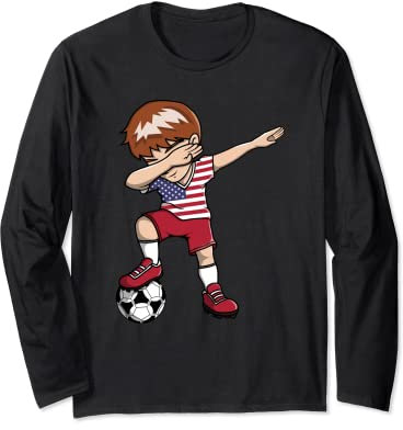 Dabbing Soccer Boy - America Jersey American Football Fan Long Sleeve T-Shirt