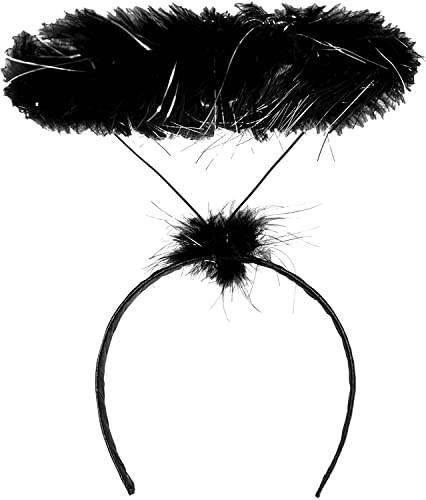 Diadema Halo Negro, diadema de plumas de marabú negro, diadema de ángel negro, halo de disfraz de ángel caído para Halloween, fiestas y carnaval, accesorio de diadema para Halloween