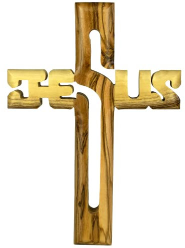Olivenholz Jesus Wandkreuz aus dem Heiligen Land Israel, christliche Wandkunst für Heimdekoration, Israel Olivenholz Geschenke, religiöse hängende Kreuze aus Jerusalem, geschnitztes Holz-Jesuskreuz