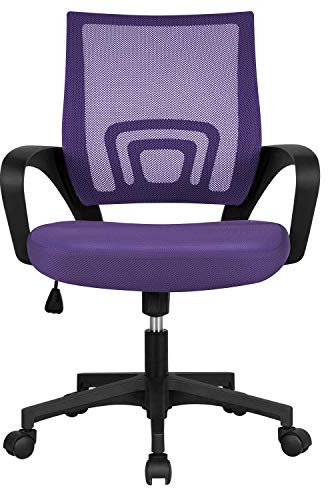Yaheetech Sedia da Ufficio Scrivania Ergonomica a Rotelle Girevole Reclinabile Imbottita in Rete Traspirante con Braccioli Altezza Regolabile Portata 136 kg Viola