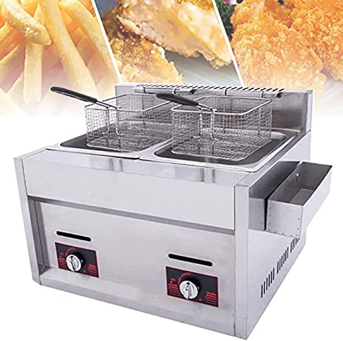 CHUNTIANMEI Freidora de Gas Profesional,Freidora Gas Comercial,Tambor freidora Gas de Doble Tanque de Acero Inoxidable con Temporizador y Control de Temperatura