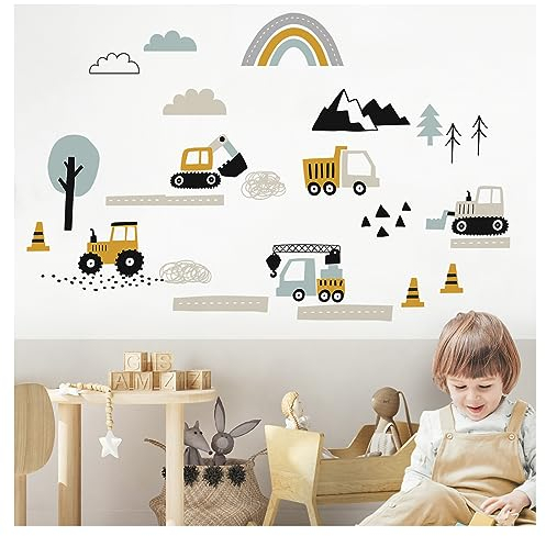 Little Deco Wandsticker Fahrzeuge für Kinderzimmer Straße Bagger Auto Wandtattoo Babyzimmer Wandaufkleber Wanddeko DL912