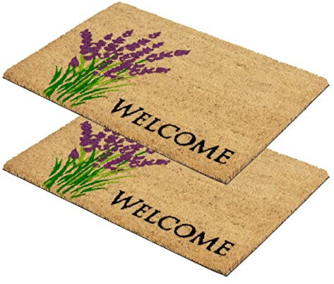Carpido Fußmatte Kokos Lavendel – Türmatte 40x60 cm 2er Set – antibakterielle Matte – Kokosmatte mit Vinylrücken – natürliches Material – 100% Kokos