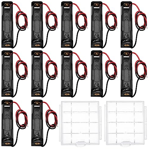 12 Pièces AAA Support de Batterie, KUOQIY 1.5V AAA Boîtier de Batterie avec Fils, avec 2 Pièces Boîte à Piles en Plastique