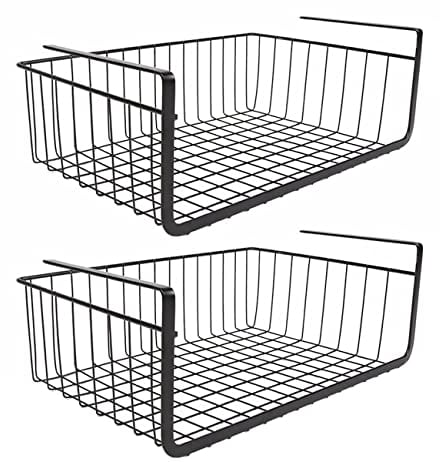 Generic 2Pcs Under Shelf Storage Hanging Storage Shelves Baskets Under Desk Shelf Storage Baskets for Kitchen Pantry Cabinet Bookshelf Office Desk Wardrobe, White, 40cm x 25cm x 15cm