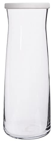 LAV 1x White Lid 1.2L Vera Glass Carafe - Water Wine Juice Fridge Storage Pitcher Jug Set | Bedside Laundry Dispenser Bottle Jar
