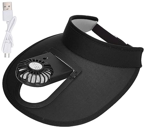 Lüfter-Visierhut, PU-verstellbarer, Schützender USB-Ventilator-Visierhut für Reisen (Schwarz)