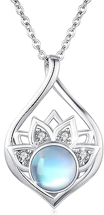 OHAYOO Mondstein Kette Damen 925 Sterling Silber Lotus Anhänger Halskette Yoga Schmuck Geschenke für Frauen Mädchen