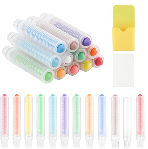12 pièces Craie avec Support, avec 1 Support Rangement Craie Magnétique et 1 Gomme pour Tableau Noir Craie Colorée avec Support Craie Sans Poussière pour Enfants Tableau Noir Dessin Écriture