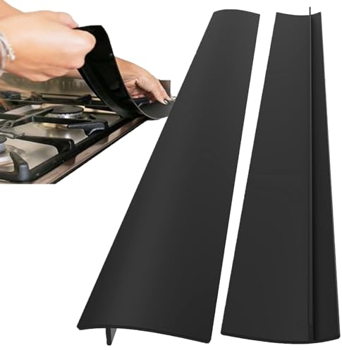 2-Pack Kitchen Silicone Counter Gap Filler,Heat-Resistant Cooker FillersGap Strips,Anti-Stain CookerGap Cover for Kitchen Countertop Easy Clean (Black)