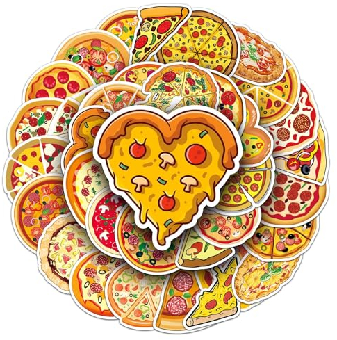 Bric Dodo 50 Stück Pizza Aufkleber Auto Laptop Telefon Gitarre Skateboard Motorrad Fahrrad Pizza Stickers Set Vinyl Wasserdicht Aesthetic Aufkleber für Jugendliche Kinder Erwachsene