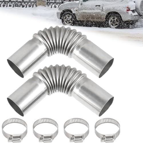 Sunallwell 2pcs Stainless Steel Heater Exhaust Pipes Elbow Connector, Exhaust Hose for Car, 25MM Elbow Connector Gas Vent Exhaust Pipe with 4 Clamps, Auto Parking Accessories for Diesel Heating