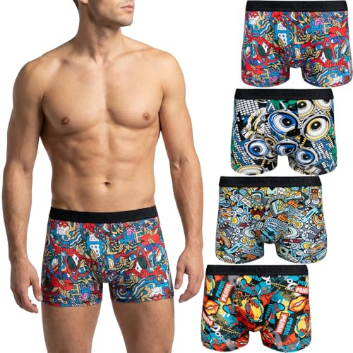 Pesail Herren Boxershorts 8er Pack aus Baumwolle und Modal, Größen M-6XL, Bequeme Unterhose mit witzigen Motiven, enganliegende Retroshorts ohne kratzenden Zettel