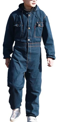 TOVCHEI Mens Womens Relaxed Fit Coveralls Jumpsuit Denim Overall Workwear with Reflective Stripe And Elastic Cuffs,Blue C,L