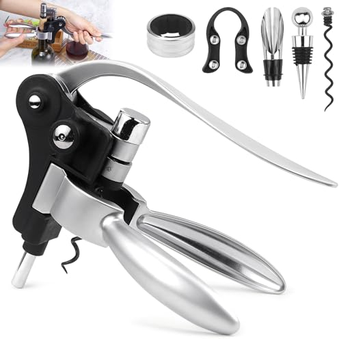 Korkenzieher, Weinöffner Set mit Edelstahlschnecke mit Kapselschneider, Weinstopfen wein Zubehör, Flaschenöffner ist der Perfekte Partner für Dinners, Weinverkostungen