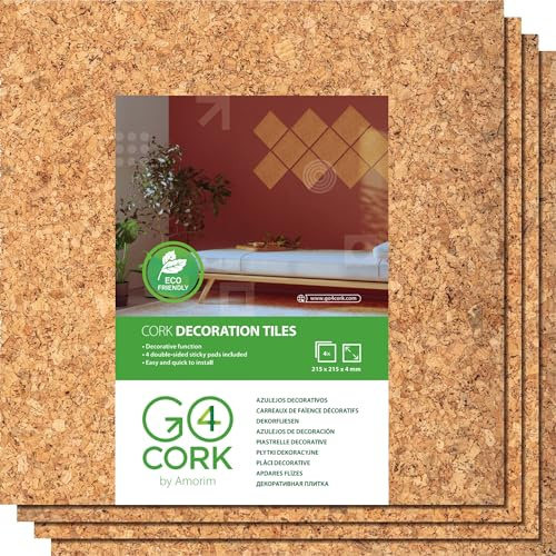 Go4Cork Lot 4 Carreaux Carrés Liège 21,6x21,6cm Double Face Bricolage DIY | Carreaux en Liège Double Face Premium | Multi-Usage Pour Bricolage, Maison, Bureau & École | Isolation Thermique & Acoustique
