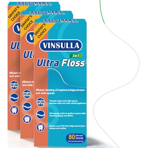 Super filo interdentale per apparecchi interdentali, fili pretagliati, infila fili e spugna | Infila ago integrato, filo interdentale spugnoso e normale, privo di PFAS e PTFE