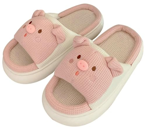 Coswind Kuh Hausschuhe Damen Herren Plüsch Pantoletten Winter Weiche Warme Bequeme Flauschige Tiere Leichte Kuschel Rutschfeste Cozy Geschlossen Lustige Schuhe Rosa Schwein 260