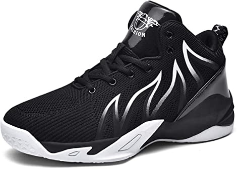 Scarpe da Ginnastica Alte comode da Uomo in Tessuto a Maglia Traspirante Scarpe da Basket Scarpe da Ginnastica Casual Black white-47