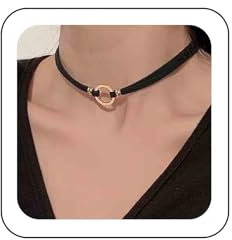 Xmsrn Vintage Geschichtet Samt Choker Halskette Gold Hohlkreis Choker Halskette Kurz Schwarz Wildleder Halskette Boho Schwarz Leder Halskette Schmuck Für Frauen Und Mädchen (Gold)