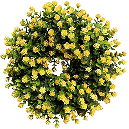 Spring and Summer Yellow Wreath for Front Door, Artificial Flower Yellow Wreath, Door Hanging Home Decoration for Garden, Patio,Wall (Yellow)