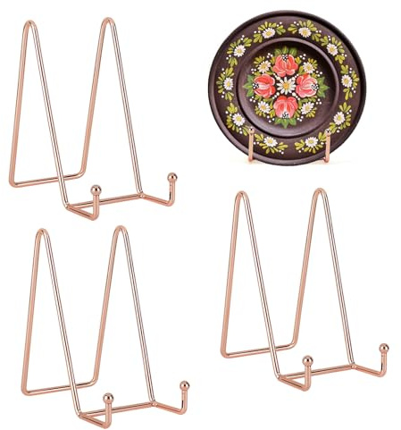 Kruodop 6 Inch Plate Stands for Display, 3 Pack Plate Holder Display Stand, Rose Gold Metal Frame Easel Holder Stand for Pictures,Book, Photo, Decorative Plate