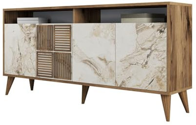 Emob - Woody Fashion Konsole | 100% Melamin | Walnuss Weiß Marmor