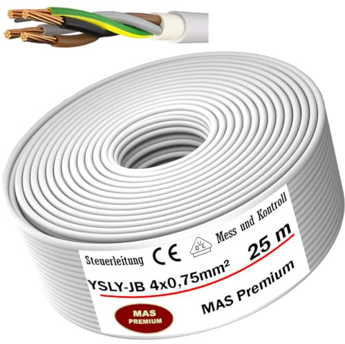 MAS Premium Von 5 bis 250 m YSLY-JB 4x0,75 mm² Flexibles Steuerkabel grau Verlege Kabel Mess-, Kontroll- und Regelungsleitung für Werkzeugmaschinen Steuerleitung (25m)