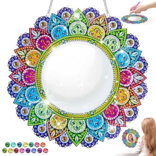 snookids Espejo de Pintura con Diamantes para niños, Juego de Manualidades con Espejo de Mandalas DIY, Juguete para niñas, Espejo de Maquillaje, Regalo para niñas de 6, 7, 8, 9, 10, 11 y 12 años