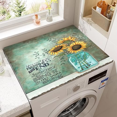 Treer Washer and Dryer Top Protector Mat, Washer and Dryer Covers Protector, Washing Machine Cover Absorbent Drying Diatomaceous Mat for Home Kitchen Laundry Room (50x60cm,Summer Plants)