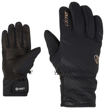 Ziener KAROI Gants de Ski/Sports d'hiver pour Femme - Primaloft - Coupe-Vent - Très Chauds - Noir - Rose métallisé - 7,5